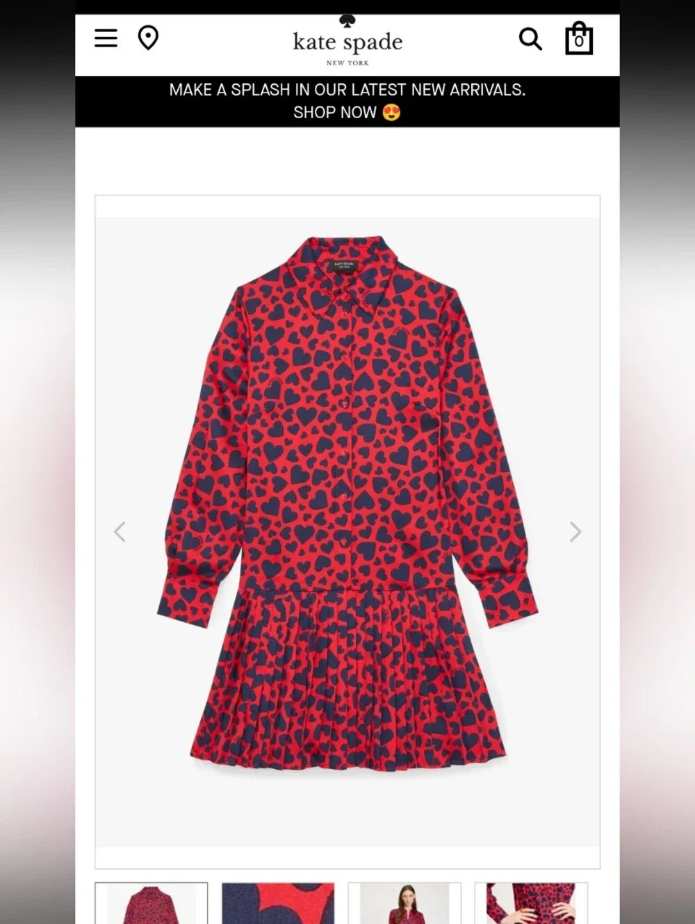 Kate Spade Sweet Hearts Pleated Dress